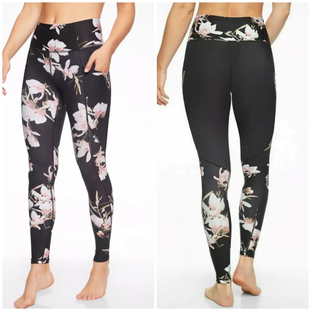 Athleta Magnolia Salutation Stash Pocket Yoga Pant EUC Size ST Floral 384003